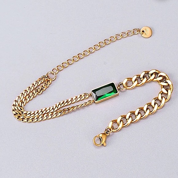 Gold 18K GP Emerald Green Chain Link Bracelet - Picture 10 of 12